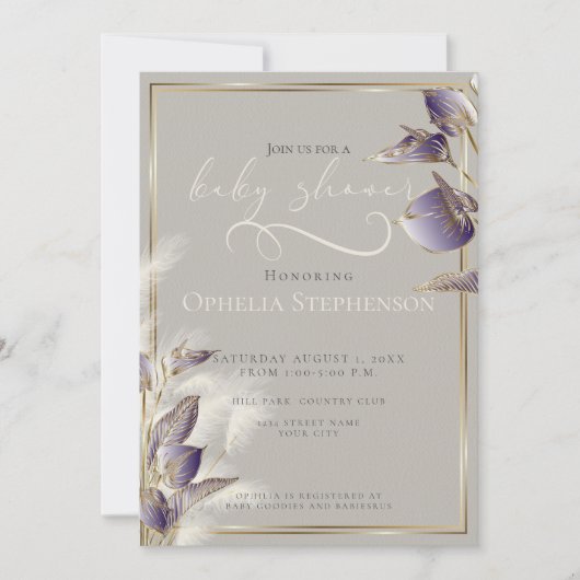 Paarse anthurium bloemenpampagras kaart (Voorkant)