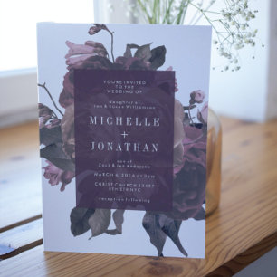 Paarse Antieke Rozen Vintage Trouw Uitnodiging