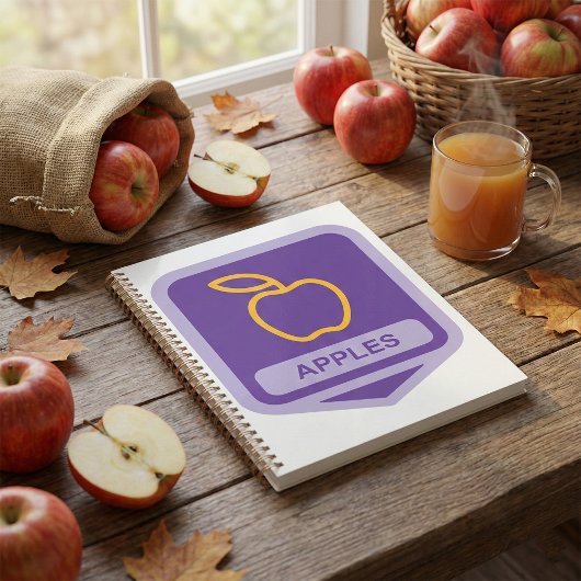 Paarse Apple Badge Design Fruitliefhebber Planner