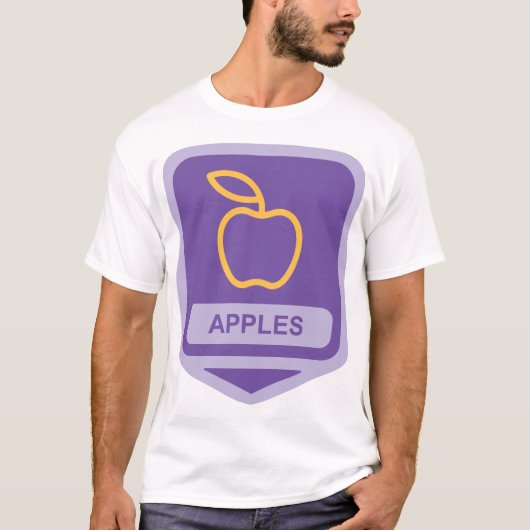 Paarse Apple Badge Design Fruitliefhebber T-shirt (Voorkant)
