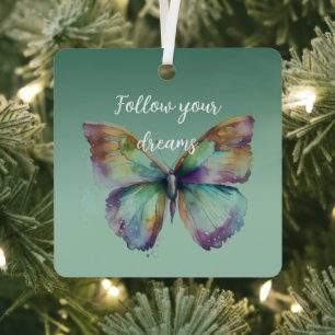 Paarse Aqua Blue Gold Mint Vlinders Metalen Ornament