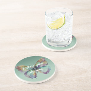 Paarse Aqua Blue Gold Mint Vlinders Zandsteen Onderzetter