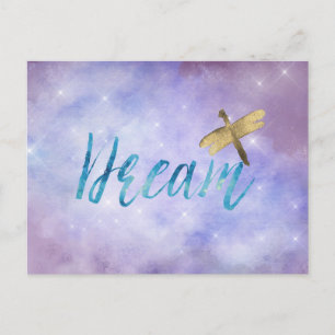 Paarse Aqua Dream Gold Dragonfly Briefkaart