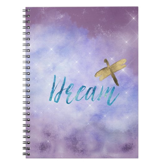 Paarse Aqua Dream Gold Dragonfly Notitieboek (Voorkant)