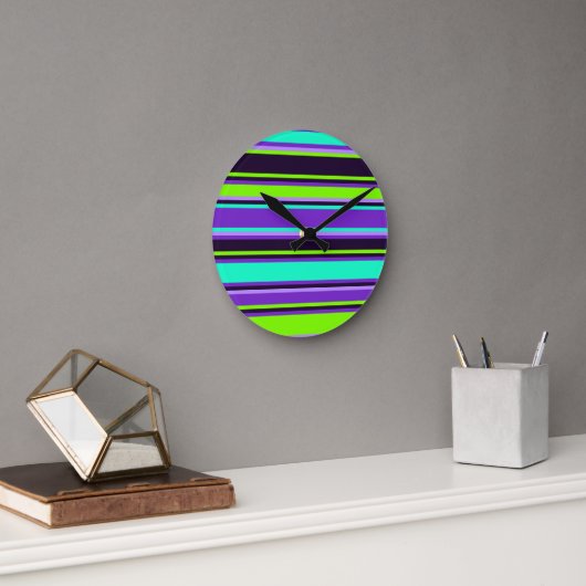 Paarse, Aqua en Chartreuse Gestreepte wandklok Ronde Klok (Kantoor)