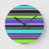 Paarse, Aqua en Chartreuse Gestreepte wandklok Ronde Klok (Voorkant)