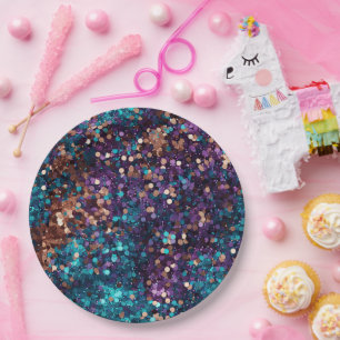 Paarse Aqua Glam Bronzen Zeemeermin Sparkle Papieren Bordje