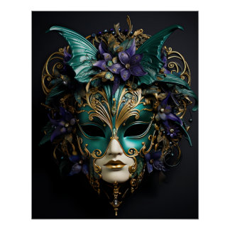 Paarse Aqua Masquerade Maskers Mardi Gras Drama Perfect Poster
