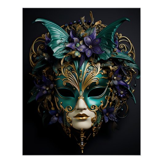 Paarse Aqua Masquerade Maskers Mardi Gras Drama Perfect Poster (Voorkant)