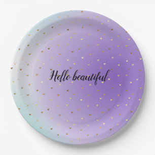 Paarse Aqua Ombre Gold Hearts gepersonaliseerd Papieren Bordje