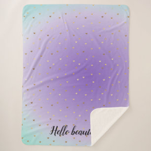 Paarse Aqua Ombre Gold Hearts Sherpa Deken