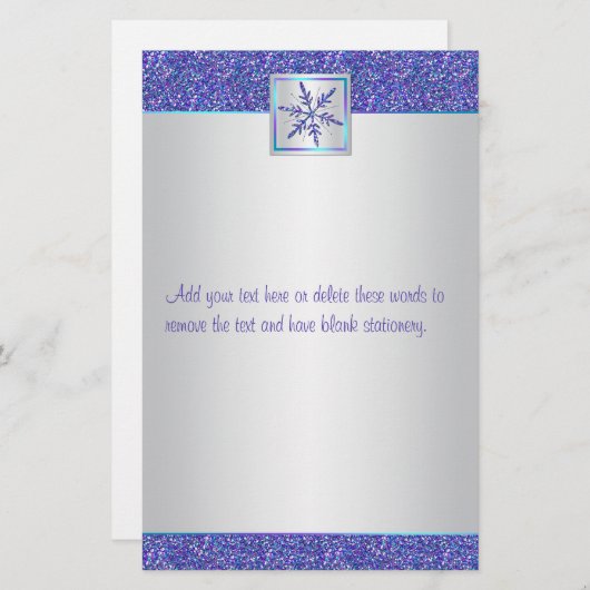 Paarse Aqua Silver Snowflake bruiloft briefpapier (Voorkant / Achterkant)