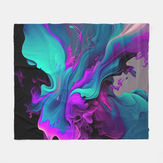 Paarse Aqua Turquoise Prachtige Abstracte Fluid Ar Fleece Deken (Voorkant (Horizontaal))