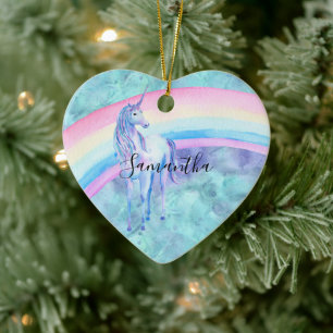 Paarse Aqua Unicorn Dream regenboog Keramisch Ornament