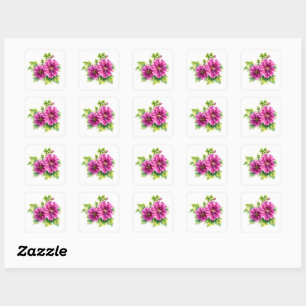 Paarse Aquarel Bloem Illustratie Vierkante Sticker