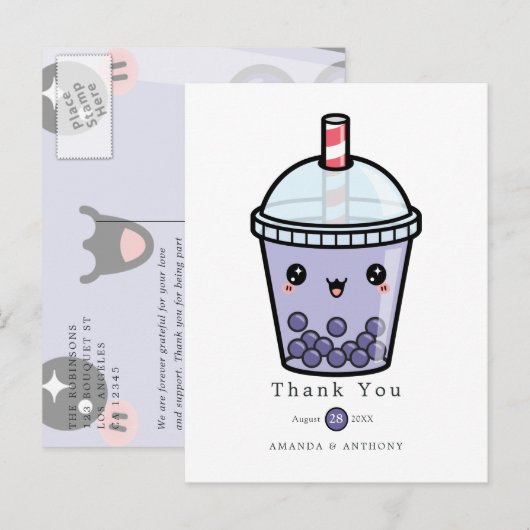 Paarse Aquarel Bloemachtige Trouw Dank Betaling Ka Briefkaart (Voorkant / Achterkant)