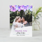 Paarse aquarel bloemen bloemrijke herfst bruiloft bedankkaart (Staand voorkant)