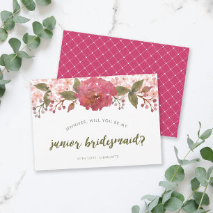 Paarse Aquarel Bloemen Bruidsmeisje Junior Kaart
