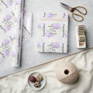 Paarse Aquarel Bloemen - Huwelijk Personalizeren Cadeaupapier