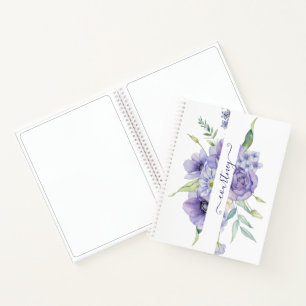 Paarse aquarel bloemrijke gepersonaliseerde schets notitieboek