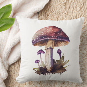 Paarse Aquarel Bos Paddenstoel Cute Rustiek Kussen