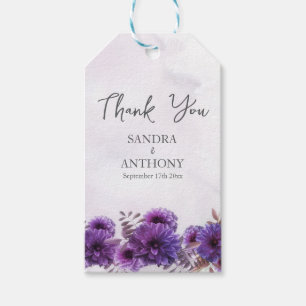 Paarse Aquarel Chrysanthemum Trouwcadeautags Cadeaulabel