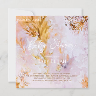 Paarse Aquarel Herfstbladeren Baby Shower Kaart