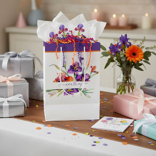 Paarse aquarel Iris gepersonaliseerd Medium Cadeauzakje