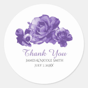 Paarse Aquarel Vintage Rozen Trouwgunst Ronde Sticker