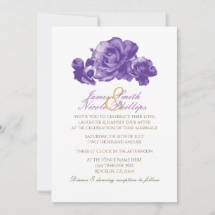 Paarse Aquarel Vintage Rozen Uitnodigingen
