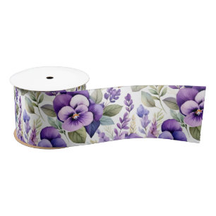 Paarse Aquarel Viooltjes Bloemige Elegantie Lint