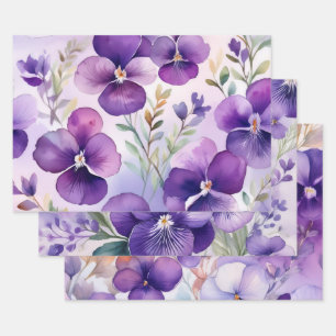Paarse Aquarel Viooltjes Bloemrijke Elegantie Inpakpapier Vel