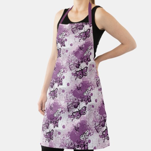 Paarse Aquarel Vlinders Patroon Meisjesachtig Scha Schort (Insitu)