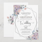 Paarse Aquarel Wilde Bloem Bloemige Bruiloft Kaart (Voorkant / Achterkant)