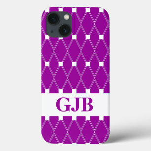 Paarse Argyle Lattice met monogram iPhone 13 Hoesje