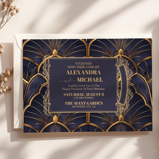 Paarse  Art Deco bruiloft Kaart