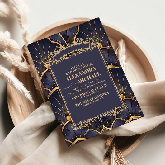 Paarse  Art Deco bruiloft Kaart