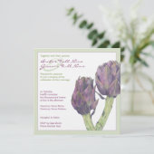 Paarse artichokes groene bruiloft uitnodiging (Staand voorkant)
