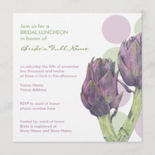 Paarse Artichokes stippen Bridal Luncheon Uitnodig Kaart