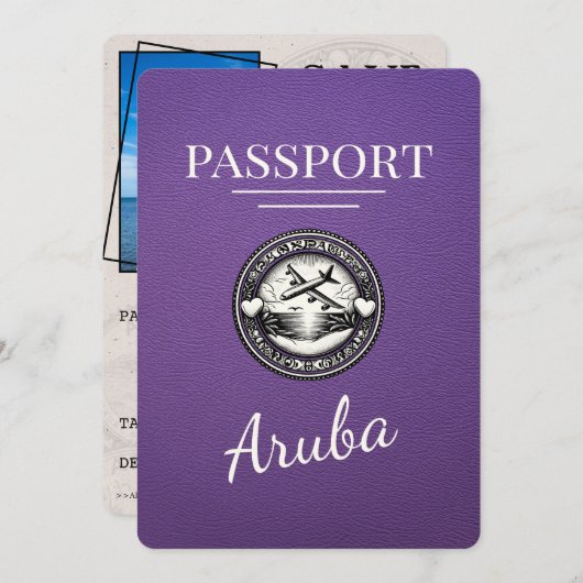 Paarse Aruba Paspoort Bewaar de datum Save The Date (Voorkant / Achterkant)