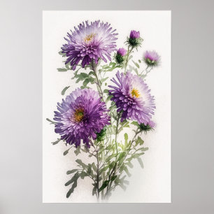 Paarse Aster Bloem Kunstprint Poster