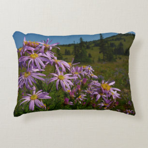 Paarse Aster Bloemen bij Mount Rainier Accent Kussen