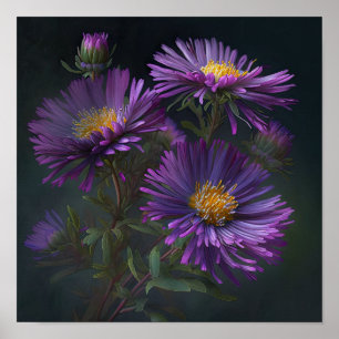 Paarse Aster Flower Art Print Poster