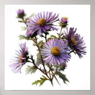 Paarse Aster Flower Art Print Poster