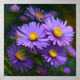 Paarse Aster Flower Art Print Poster