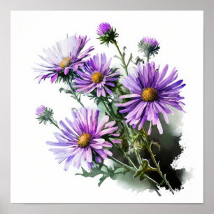 Paarse Aster Flower Art Print Poster