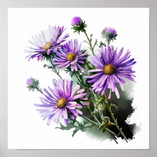 Paarse Aster Flower Art Print Poster (Voorkant)
