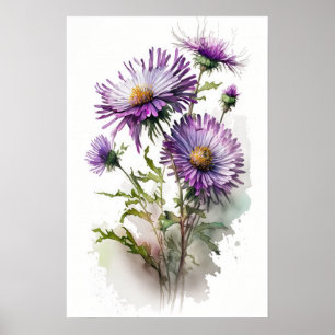 Paarse Aster Flower Art Print Poster