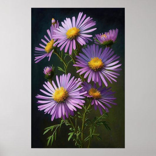 Paarse Aster Flower Art Print Poster (Voorkant)