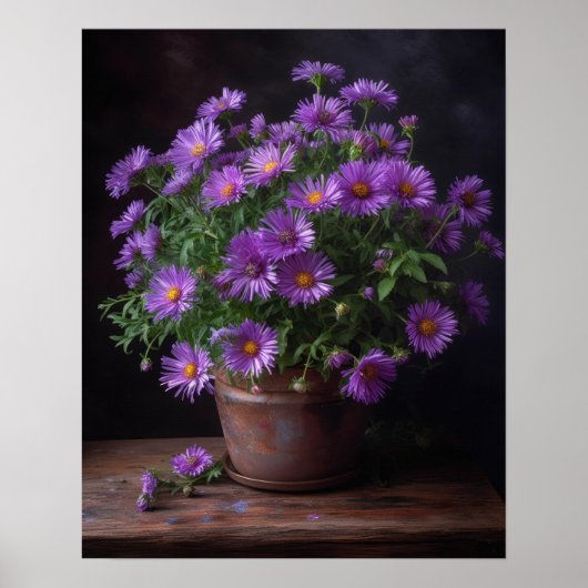Paarse Aster Flowers Art Print Poster (Voorkant)